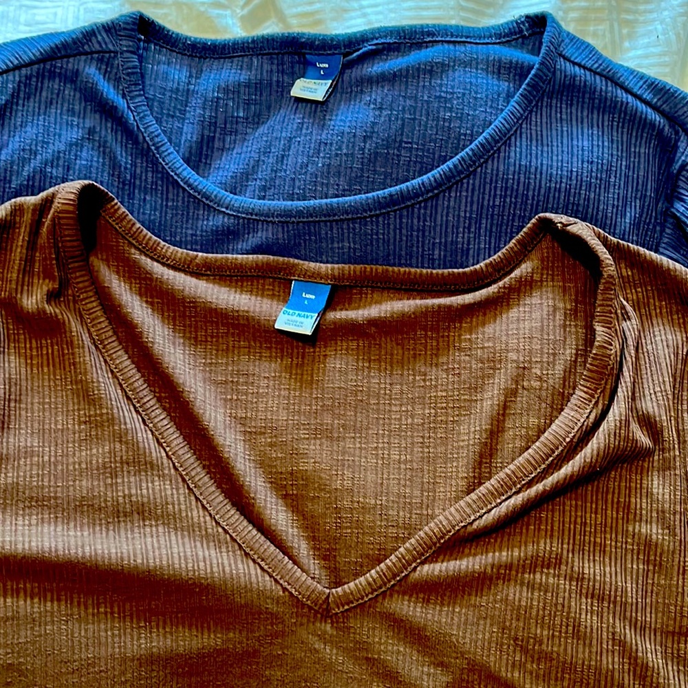 Two for one!  I’ve lost weight ~ only wore one  OLD NAVY size L one scoop, one V